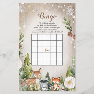 Lámina Bingo Baby Shower Winter Animals Woodland