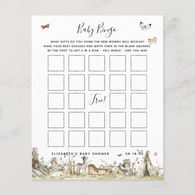 Lámina Bingo Bebé | Juego Floral Baby Shower (Anverso)