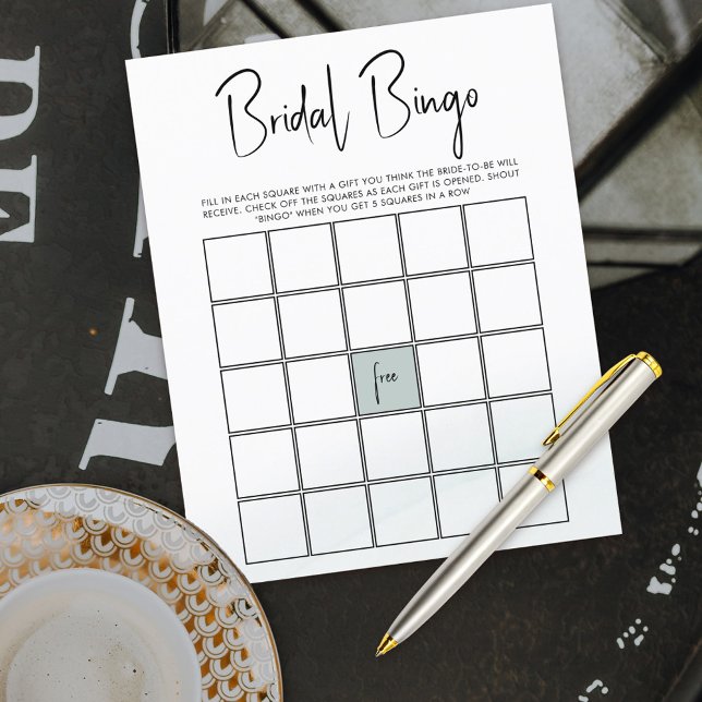 Lámina Bingo Bridal Shower Game Green Watercolor Wash (Bridal shower bingo cards)
