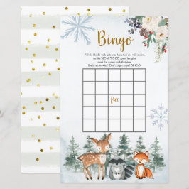 Lámina Bingo de animales del bosque Baby Shower Winter Wo