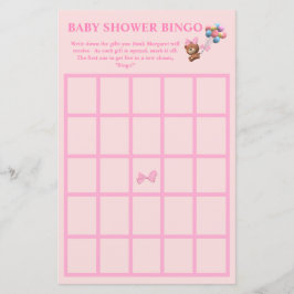 Lámina Bingo de Baby Shower con temas de Oso y Globos