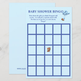 Lámina Bingo de Baby Shower con temas de Oso y Globos