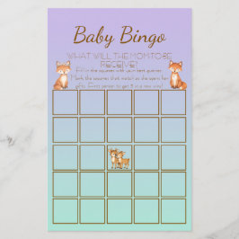 Lámina Bingo de Baby Shower de Animales del Bosque Morado