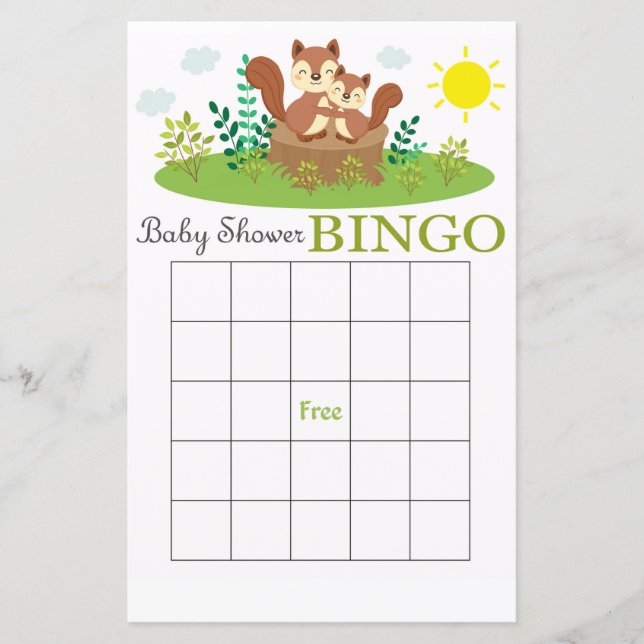 Lámina bingo de baby shower de ardilla del bosque (Anverso)