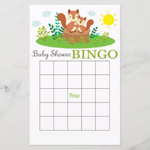 Lámina bingo de baby shower de ardilla del bosque