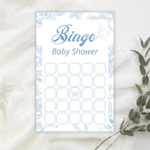 Bingo de Baby Shower Floral Mariposa Azul Jugueton