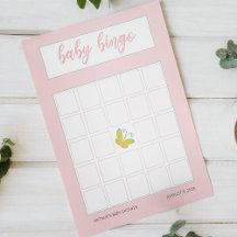 Bingo de Baby Shower Mariposa Rosa Flores de Prima