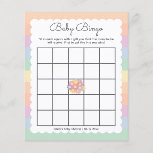 Lámina Bingo de Baby Shower neutral de género con flores