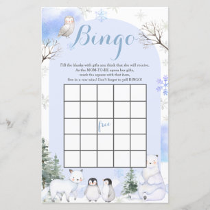 Lámina Bingo de Baby Shower para ANIMALES ÁRTICOS copos d