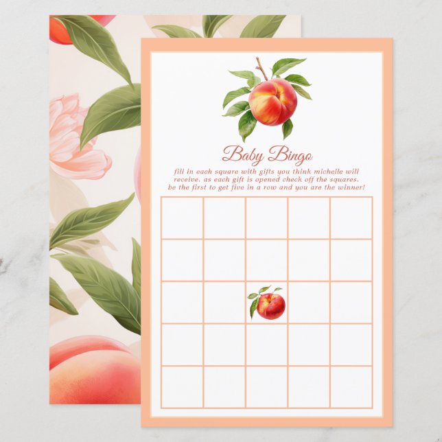 Lámina Bingo de Baby Shower Peach Fuzz (Anverso / Reverso)