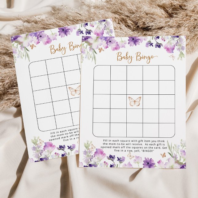 Lámina Bingo de bebé de mariposa de oro morado (Subido por el creador)