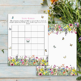 Lámina Bingo de Bebé | Flores silvestres y mariposas de v
