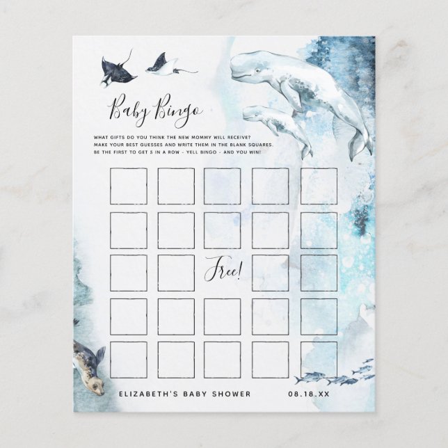 Lámina Bingo de Bebé | Ocean Baby Shower Game (Anverso)