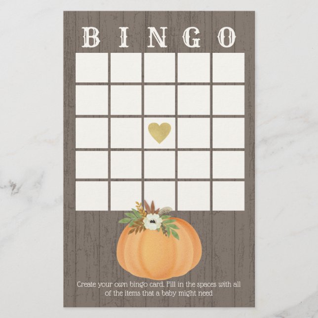 Lámina Bingo de cosecha de calabaza (Anverso)