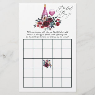 Lámina Bingo de Despedida de Soltera con Cata de Vino Bor