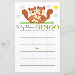 Lámina Bingo de ducha de bebé de ardilla de Woodland