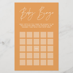 Lámina Bingo de ducha de bebé naranja moderno y elegante