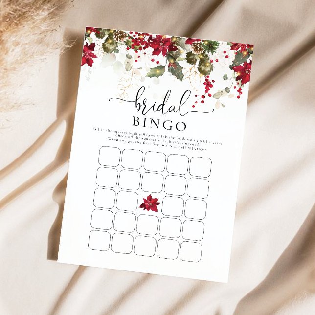 Lámina Bingo de ducha de novia de la poinsettia roja navi (Subido por el creador)