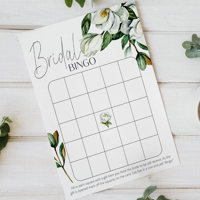 Lámina Bingo de ducha de novia floral rústica de magnolia (Subido por el creador)