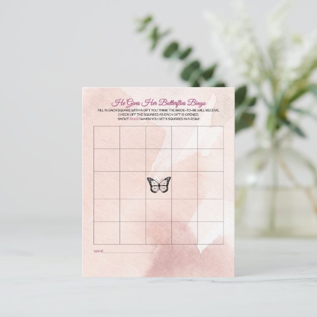 Lámina Bingo de ducha de novia mariposa (Anverso de pie)
