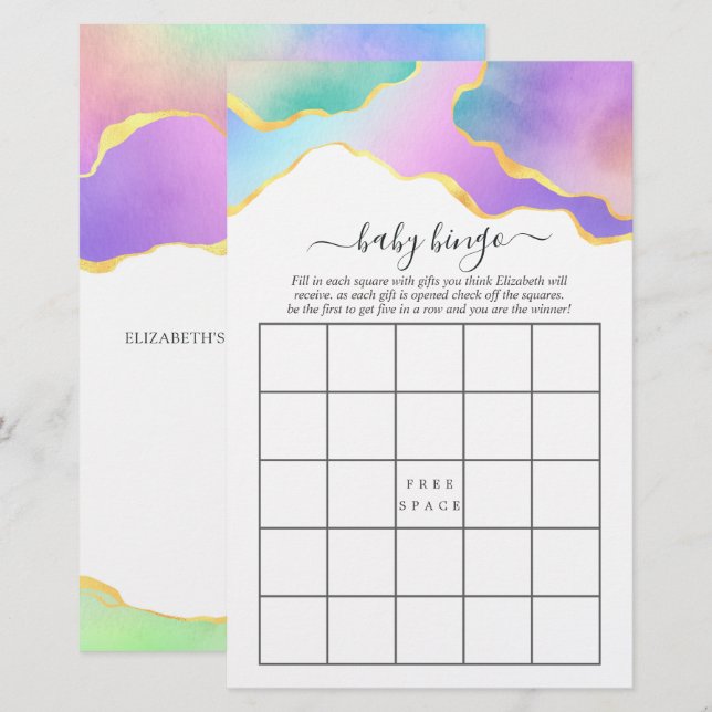 Lámina Bingo de ducha de novias arcoiris agusto de piedra (Anverso / Reverso)
