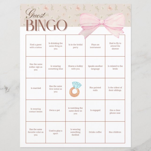 Lámina Bingo de invitado de ducha de novia (Anverso)