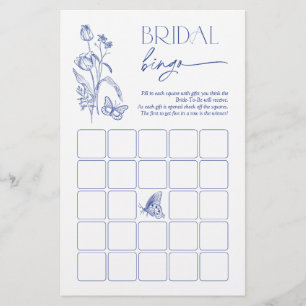 Lámina Bingo de novia Algo Floral Azul Juego de ducha