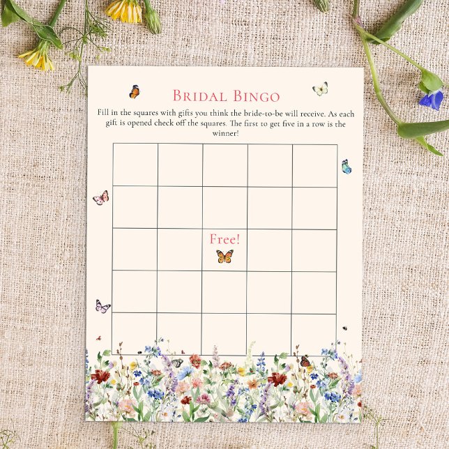 Lámina Bingo de novia | Flores silvestres y mariposas boh (Subido por el creador)