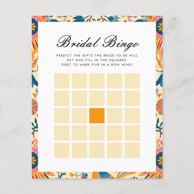 Lámina Bingo de novia Juego de ducha de novia floral mexi (Anverso)