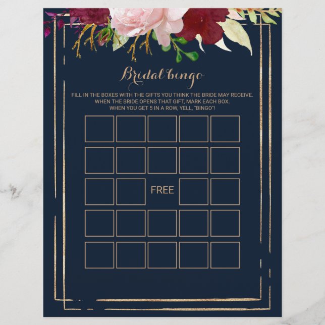 Lámina Bingo de novia oro geométrico, juego de ducha de n (Anverso)