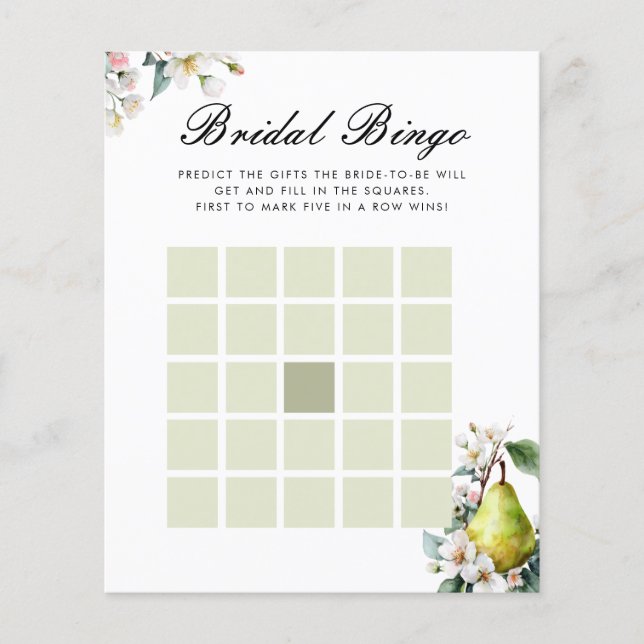 Lámina Bingo de novia Perfect Pear Bridal Shower Game (Anverso)