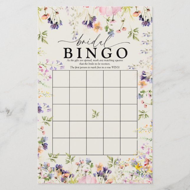 Lámina Bingo de novias con flores silvestres | Juegos (Anverso)