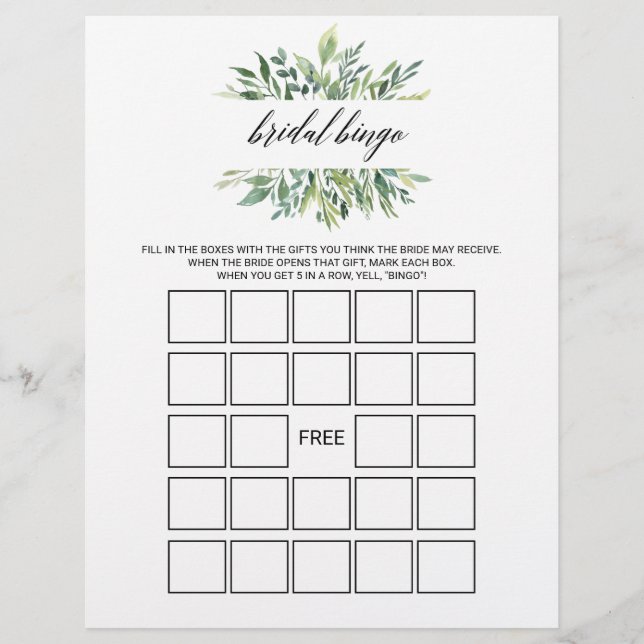 Lámina Bingo de novias de verde moderno, juego de ducha d (Anverso)