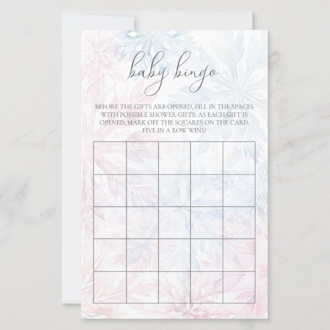 Lámina Bingo Game Winter Pink Blue Snowflake  (Anverso)