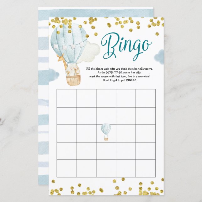 Lámina Bingo Hot Air Balloon Jungle Baby Shower (Anverso / Reverso)