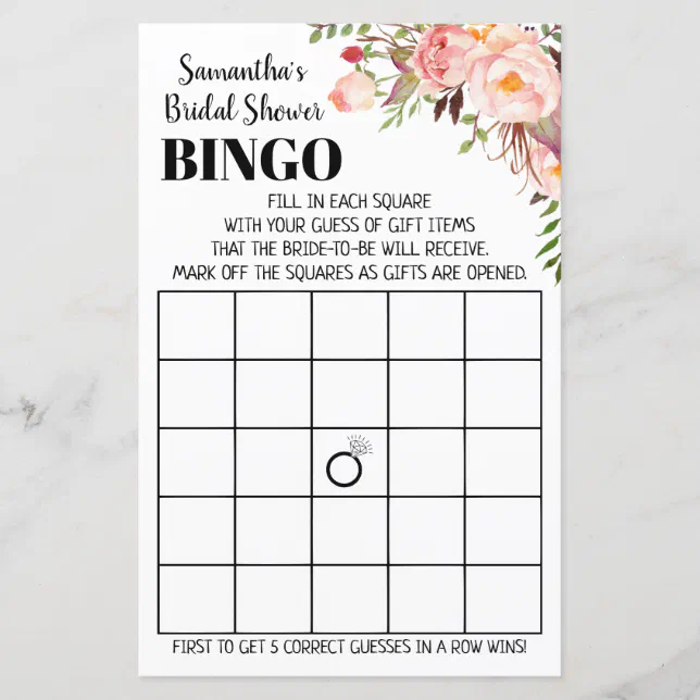 Plantilla de juego imprimible para baby shower de bingo de flores