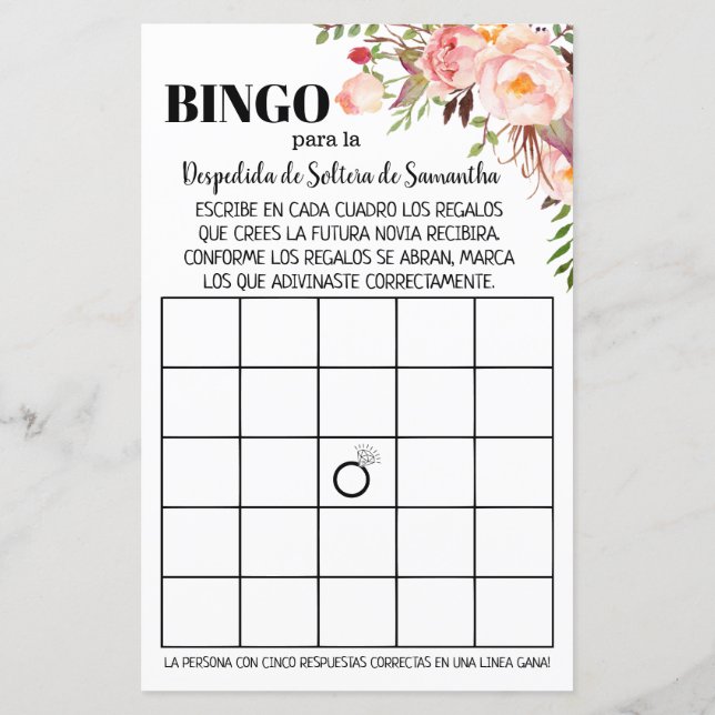 Plantilla de juego imprimible para baby shower de bingo de flores