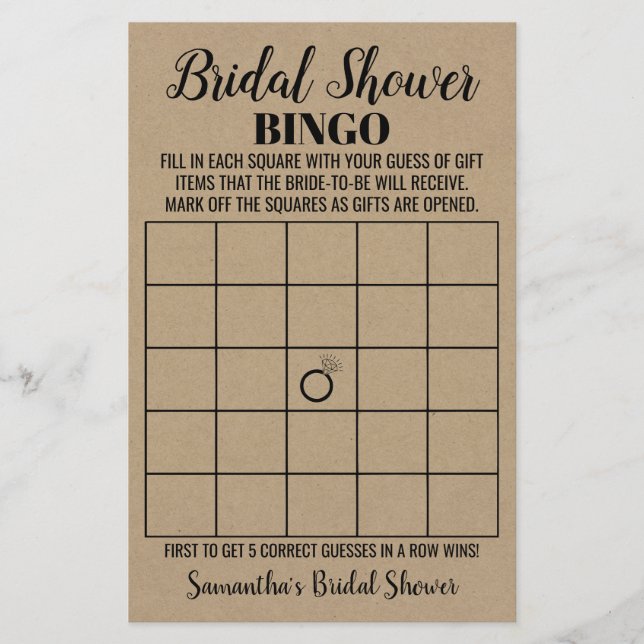Lámina Bingo inglés rústico español juego de ducha de nov (Anverso)