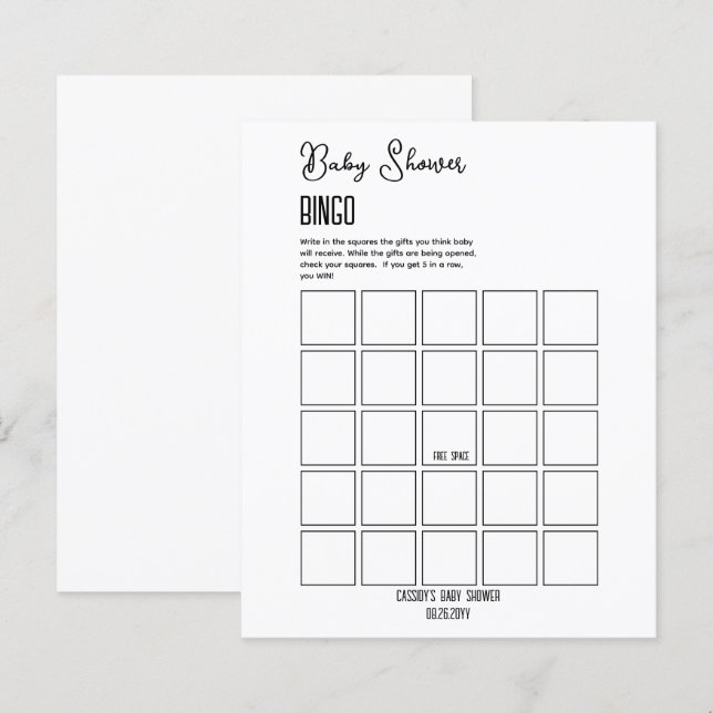 Lámina Bingo minimalista de Baby Shower (Anverso / Reverso)