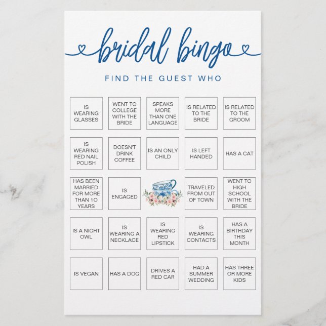 Lámina Bingo nupcial Encuentra el juego de ducha de novia (Anverso)