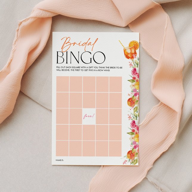 Lámina Bingo Nupcial Juegos de Despedida de Soltera Sprit (Bridal Bingo Game | Bridal Shower Game | Love at First Spritz Citrus Theme)