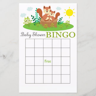 Lámina bingo para baby shower de ardilla del bosque