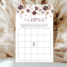 Bingo para Baby Shower Flores Silvestres Burgundy