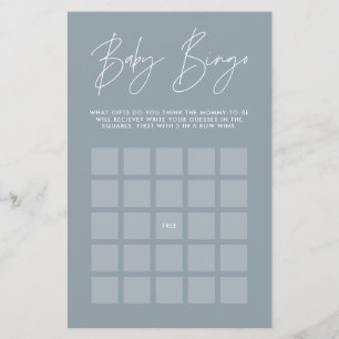 Lámina Bingo para baby shower moderno elegante azul polvo
