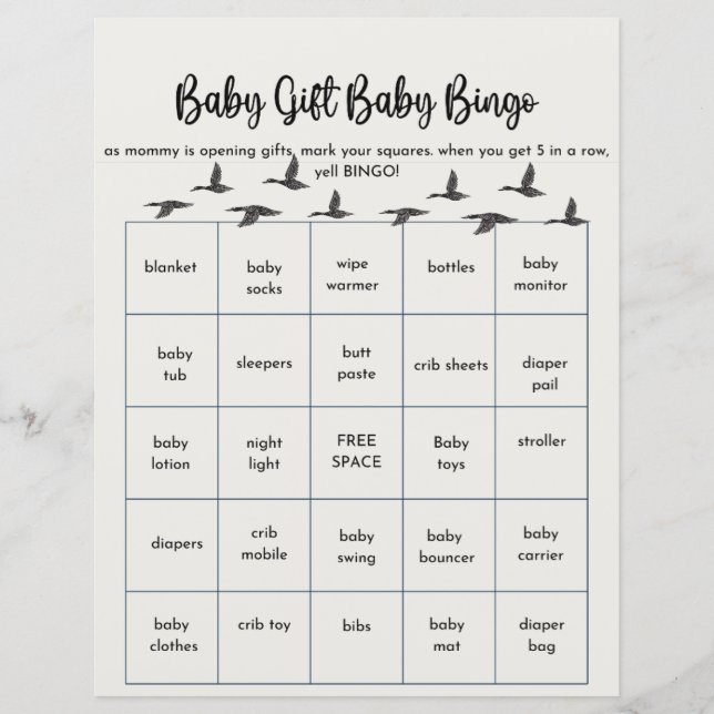 Lámina Bingo para bebé con tema de pato ducha bebé (Anverso)