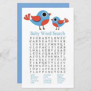 Lámina Bird Baby Shower Word Search Game