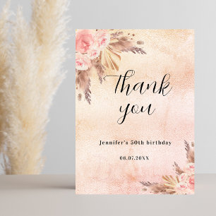 Lámina Birthday pampas grass rose budget thank you card