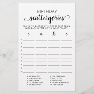 Lámina Birthday Scattergories juego editable