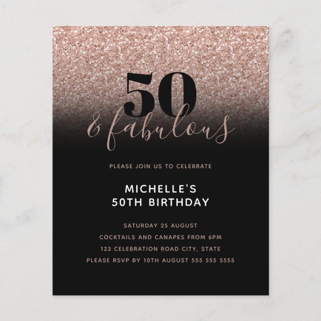 Lámina Black 50 rosado de presupuesto e invitación fabulo (Anverso)