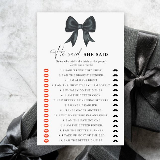 Lámina Black bow bridal shower He said she said game (Subido por el creador)